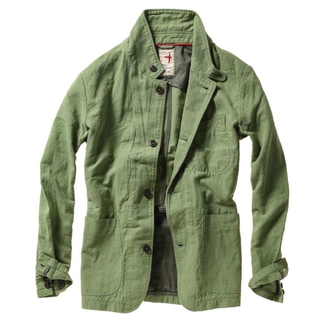 Relwen Tropical Trap Blazer Mens 2XL Green Linen Cotton Herringbone Tweed Jacket